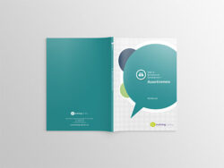 Image shows the cover spread of the workbook for Training Central's Assertiveness training materials.