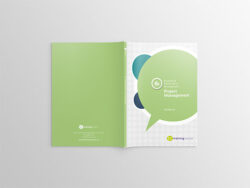 Image shows the cover spread of the workbook for Training Central's project management training materials.