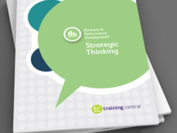 Image shows the cover page of the workbook for Training Central's strategic thinking training content.