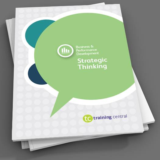 Image shows the cover page of the workbook for Training Central's strategic thinking training content.