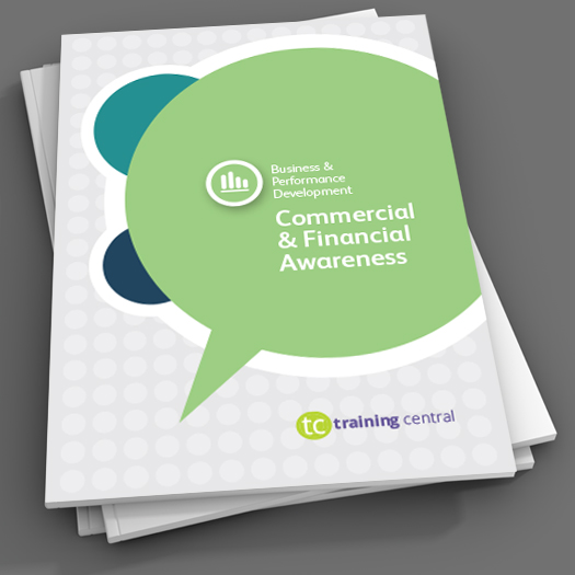Image shows the cover page of the workbook for Training Central's Commercial Awareness training materials, which can be used when developing commercial awareness
