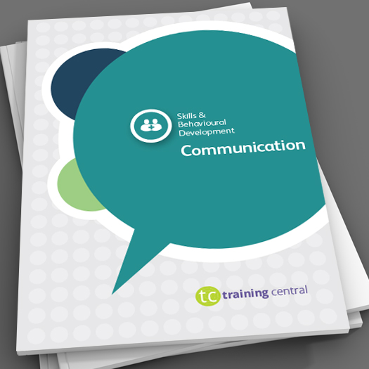 Image shows the cover page of the workbook for Training Central's communication skills training materials.