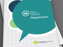 Image shows the cover page of the workbook for Training Central'snegotiation skills training materials.