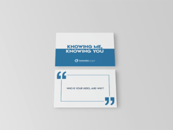 Photograph of the front and reverse of Training Central's Knowing Me, Knowing You cards. A training resource to help team's get to know each other better.