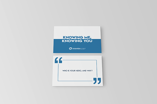 Photograph of the front and reverse of Training Central's Knowing Me, Knowing You cards. A training resource to help team's get to know each other better.