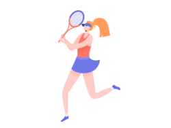 Image shows illustration of a female tennis player getting ready to play Anyone for Tennis?