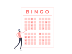 Image shows illustration of man playing bull bingo, catching out people using management-speak