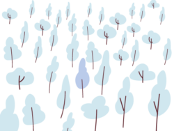 Image shows illustration of trees with one tree a different colour to all the others, depicting the visual impact of change.