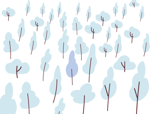 Image shows illustration of trees with one tree a different colour to all the others, depicting the visual impact of change.