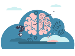Image shows figurative illustration of a brain depicting areas of thinking and enquiry supporting ability to play memory recall game.