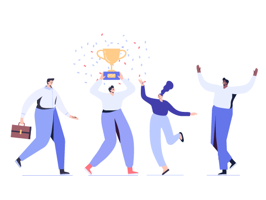 Image shows illustration of people lifting a trophy having achieved their common goal